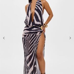 Zebra Print Halter Maxi Dress